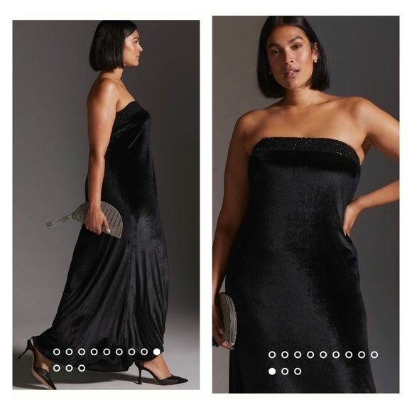 Anthropologie Payal Jain Black Velvet Strapless Beaded Formal Maxi Gown Large - Picture 10 of 15